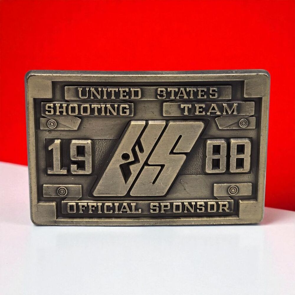 Vintage 1988 Belt Buckle B-K Brass USA Summer Olympic Shooting Team Seoul Korea